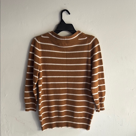 J. Crew 100% Cashmere Tan and Cream Striped Sweater - Picture 1 of 4